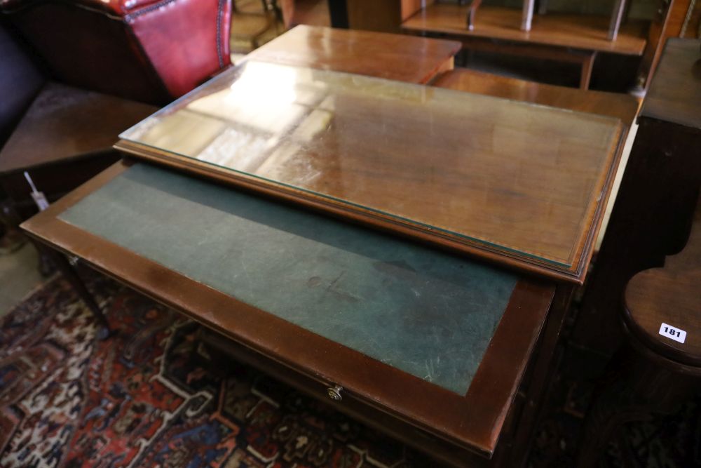 An inlaid mahogany chest fitted four graduated long drawers and brushing slide, width 92cm, depth 44cm, height 84cm